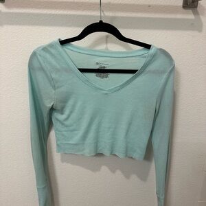 Light Blue V-Neck Ribbed Women's Top